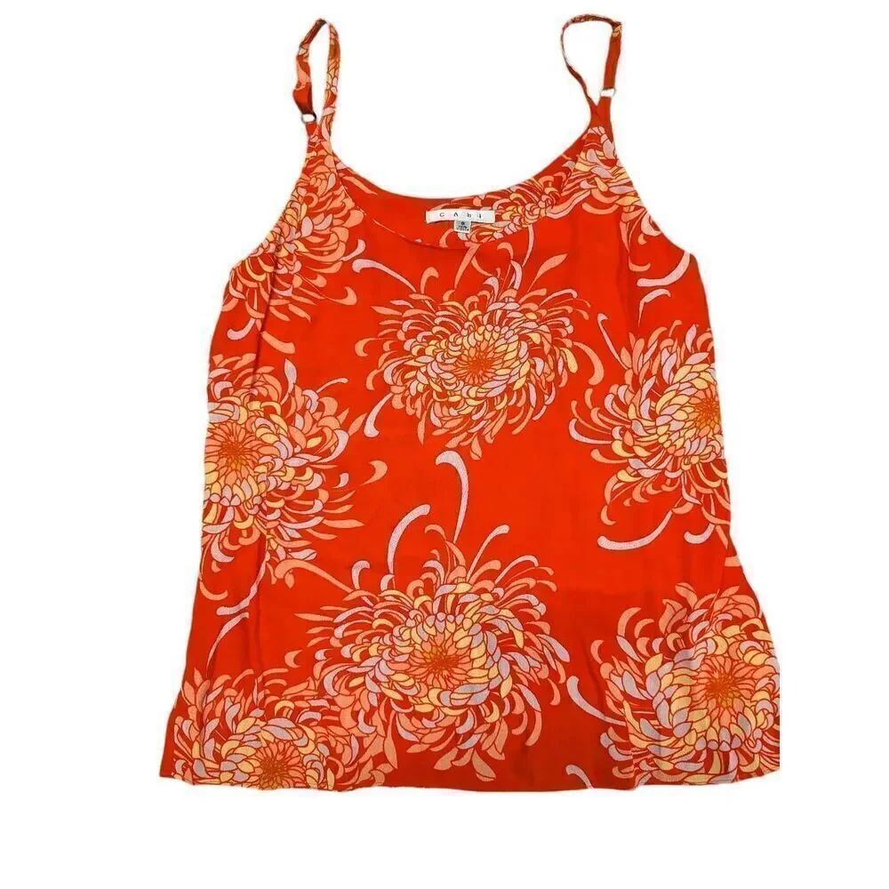 Cabi Blouse Tank Top Orange Floral Rayon Strappy Shoulders Sleeveless Women's Sm